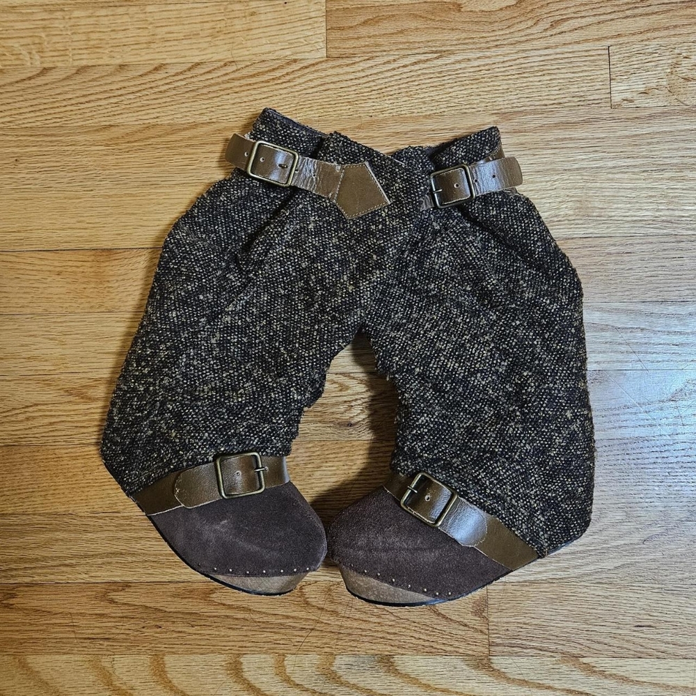 Irregular Choice More Lashes wedged tweed and suede boots. ON HOLD.